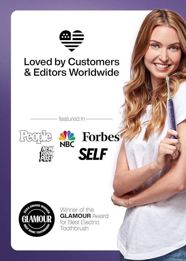 Aquasonic Vibe Series Ultra-Whitening Toothbrush – ADA Accepted Electric Toothbrush - 8 Brush Heads & Travel Case – 40,000 VPM Motor & Wireless Charging - 4 Modes w Smart Timer – Satin Violet-Ruum Studio Home