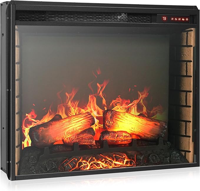 BELLEZE 28" Electric Fireplace, 1500 W 5000 BTU Space Heater with Adjustable Timer, Realistic Wood Log & Crackling Sound, Indoor Fireplace for TV Stand Mantel, Bedroom, Living Room-Ruum Studio Home