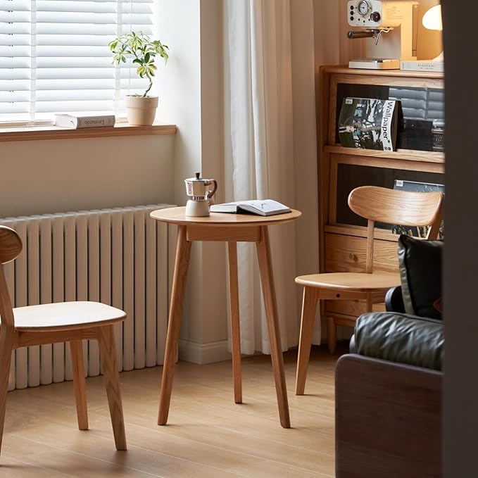 100% Solid Oak Small Tall Side Table, Mid Century Modern Coffee Table for Small Spaces, Living Room End Table with Stable Frame for Bedroom Couch, (Natural, 21.65" D x 21.65" W x 29.53" H)-Ruum Studio Home