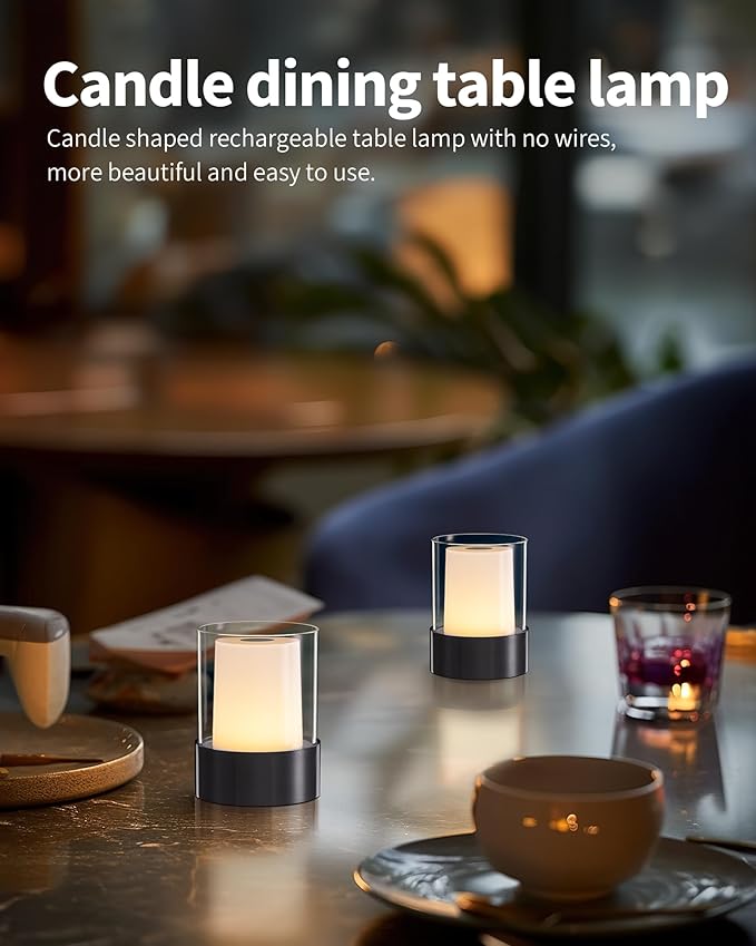 LED 4" Mini Cordless Table Lamp 2 Pack, Outdoor Waterproof Lamp, Rechargeable Battery Operated Lamp, Portable Touch Night Light for Dining Room, Camping, Nursery, Baby, Bar, Party (Black)-Ruum Studio Home
