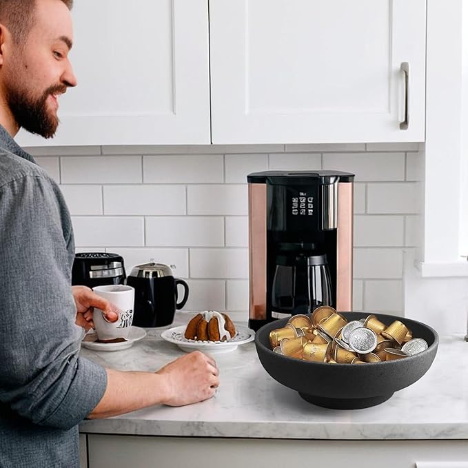 Large Decorative Resin Bowl, Modern Handicraft Bowls for Home Decor, Decorative Fruit Bowl for Kitchen Counter, Stylish Key Bowl for Entry Table, Artificial Stone Black-Ruum Studio Home