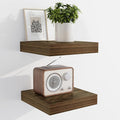 Marsmiles 6.7" Floating Shelves for Wall, Wooden Shelves with Invisible Brackets Set of 2, Rustic Farmhouse Wall Mounted Shelf for Kitchen Bathroom Living Room Study, Walnut-Ruum Studio Home