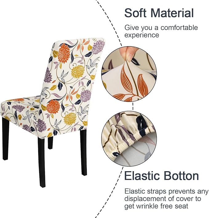 JQinHome Pattern Chair Covers for Dining Room Set of 4, High Stretch Removable Washable Parsons Chair Slipcover for Home Party Hotel Wedding Ceremony (Flower,4PCS)-Ruum Studio Home