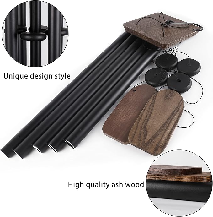 48" Large Wind Chimes for Outside Deep Tone, Wood Wind Chimes Outdoor Clearance, Memorial Gifts for Mother's Day and Christmas, Outdoor Decor for Garden, Patio, Yard(Big Wind Chime, Black)-Ruum Studio Home