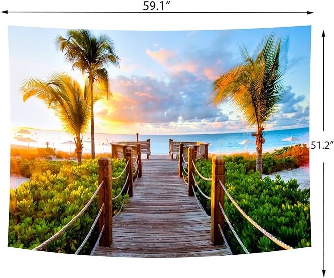 Delur Beach Sunset Tapestry Tropical Seaside Palm Tree Coastal Tapestry Wall Hanging Sunrise Nature Landscape Scenic Psychedelic Headboard for Bedroom Living Room Home Decor (51.2" x 59.1")-Ruum Studio Home