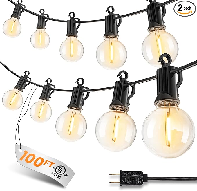 Outdoor-String-Lights-Paio-Lights, 100FT (50FT*2) 50+2 Shatterproof Bulbs Outdoor Patio Lights, IP65 Waterproof Connectable Hanging Outside Light for Backyard, Porch, Deck, Balcony, 2200K-Ruum Studio Home