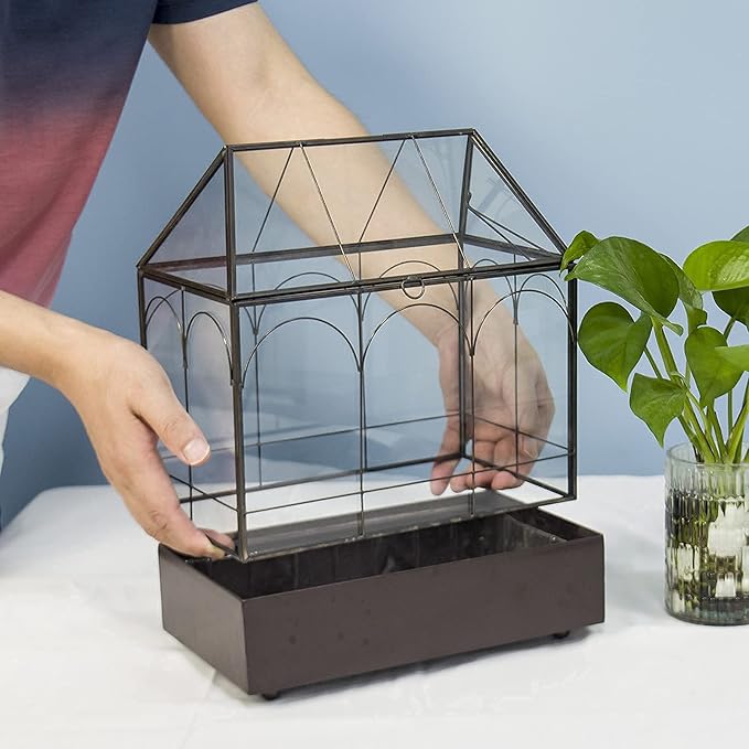 Large Tall Glass Plant Terrarium – House Succulent Terrarium Kit with Lip and Tray Glass Greenhouse Terrarium for Plant 9.5”X5.7”X11.4”-Ruum Studio Home