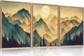 Celestdeco Mountains Forests Framed Canvas Wall Art Set, Abstract Sun Woodland Painting, Boho Scenery Sun Wall Decor, Natural Woodgrain Art Print for Living Room, Bedroom, Dining Room, Office - 16"x24"x3-Ruum Studio Home