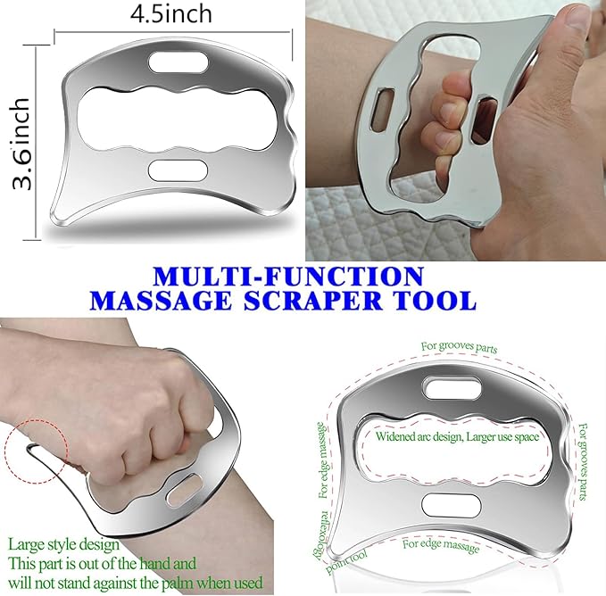 4 in 1 Muscle Scraper Tool Set,Stainless Steel Gua Sha Massage Tools, Professional Physical Therapy Instruments with Storage Case-Ruum Studio Home
