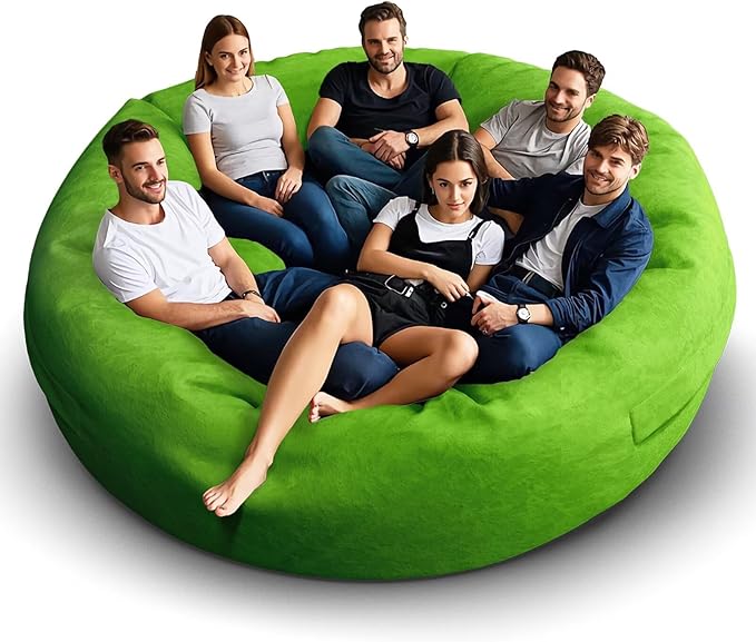Bean Bag Chair for Adults 8FT,Soft Removable Cover for Teens/Girls Bedroom,Fluffy Giant Round Floor Beanbag Lounger Chairs (No Filler,Green)-Ruum Studio Home