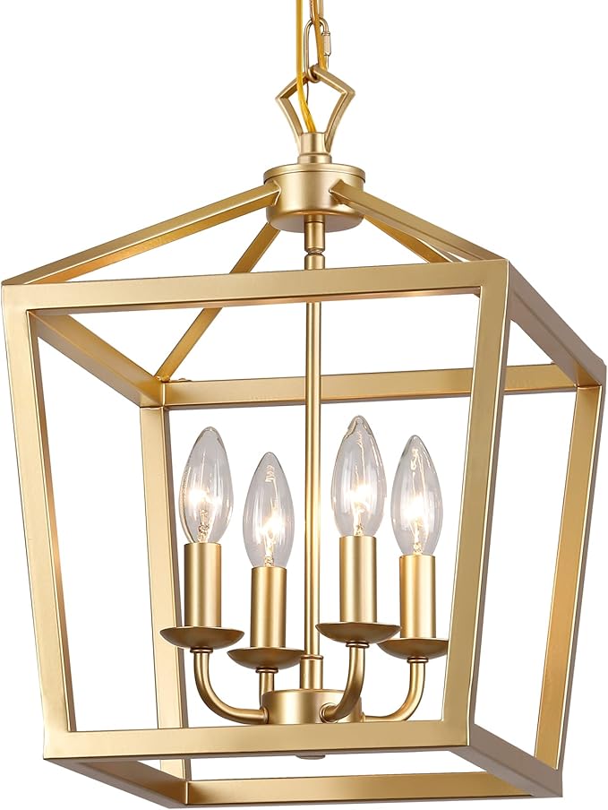 AMZASA Gold Lantern Chandelier Hanging Pendant Light Fixture 4-Lights for Kitchen Island Dining Room Hallway Entryway Foyer UL Listed-Ruum Studio Home