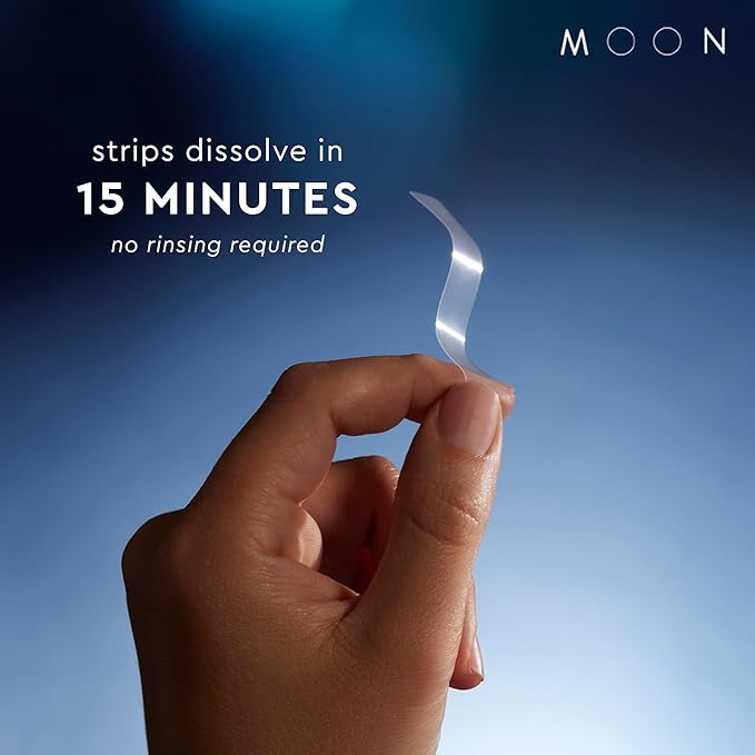 MOON Dissolving Teeth Whitening Strips - Vegan, Easy-to-Use, No Rinse White Strips - Hydrogen Peroxide and Essential Oils Infused Gentle Teeth Whitening Kit - Travel Essentials for Oral Care (56 Ct)-Ruum Studio Home