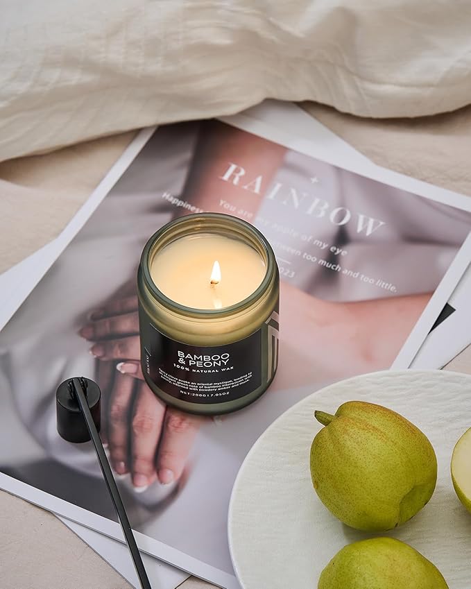 M&SENSE Bamboo Peony Spring Jar Candles for Home Scented Natural Organic Soy Candle Gifts for Women, 7.05oz 50 Hour Hours Burn Fresh Smelling Aromatherapy Gifts for Stress Relief-Ruum Studio Home