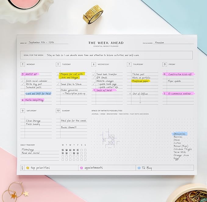 ThreeKin Essential Weekly Planner - 8.5"x11", 52 Tear-Off Sheets, Motivational Design, Goal Setting, Time Management, To-Do Lists, Productivity Organizer, Perfect for Home, Office, Students, Work-Ruum Studio Home