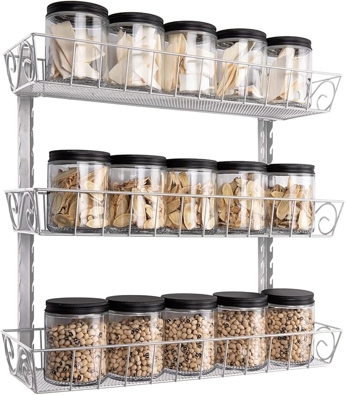 SWOMMOLY Adjustable Wall Mount Spice Rack, 3-Tier Dual-use (Multi-use) Organizer, Silver-Ruum Studio Home