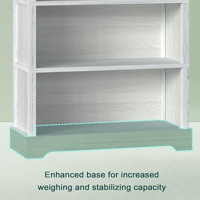 TVU 5-Shelf Wood Bookcase, 65 Inch Tall Bookshelf with Storage, Floor Standing Display Book Shelf，for Living Room Bedroom Study Office，Antique White-Ruum Studio Home