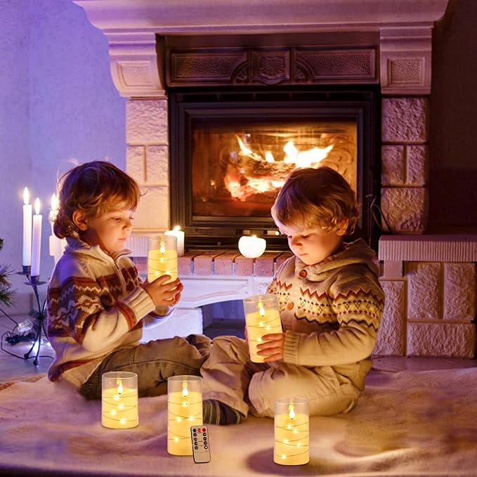 Aignis Flickering Flameless Candles Battery Operated Candles LED Candles with Remote Timer for Home/Wedding/Birthday/Holiday Decor, Warm White 3D Flame Set of 3 (D3 xH4 5" 6")-Ruum Studio Home