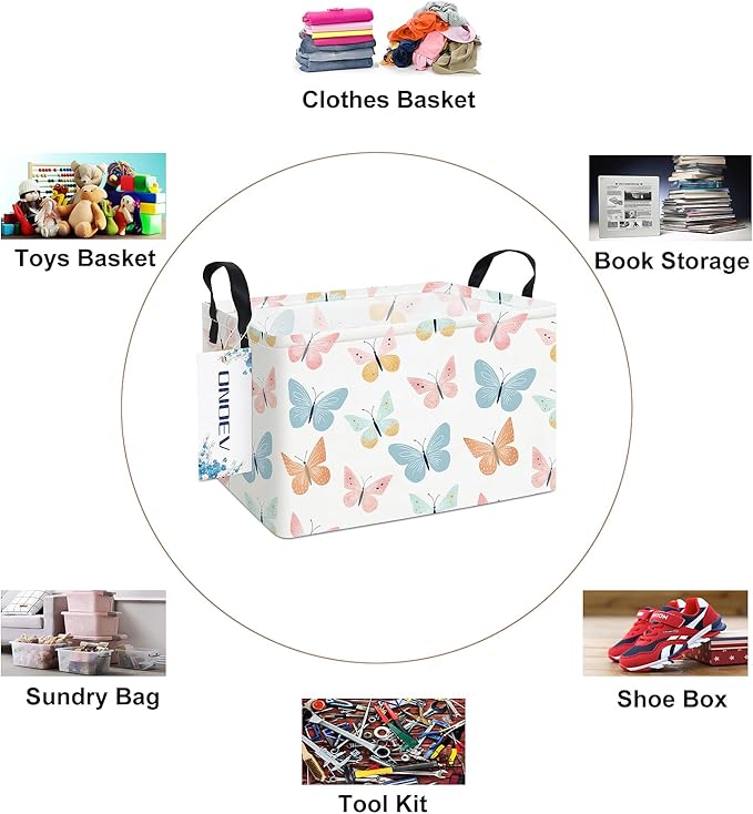 Rectangular Folding Laundry Basket,waterproof Canvas Basket,gift basket,Suitable for children's room,Office,Clothes,Toys Storage(Colorful butterfly)-Ruum Studio Home