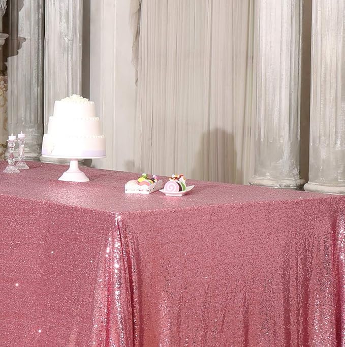 SquarePie Sequin Tablecloth 90 x 156 Inch Fuchsia Pink Sparkly Table Linen for Wedding Party-Ruum Studio Home
