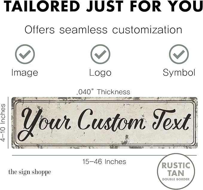 Rustic Custom Metal Sign - Custom Sign for Indoor or Outdoor Use (Rustic Tan Double Border, 15 inches x 4 inches)-Ruum Studio Home