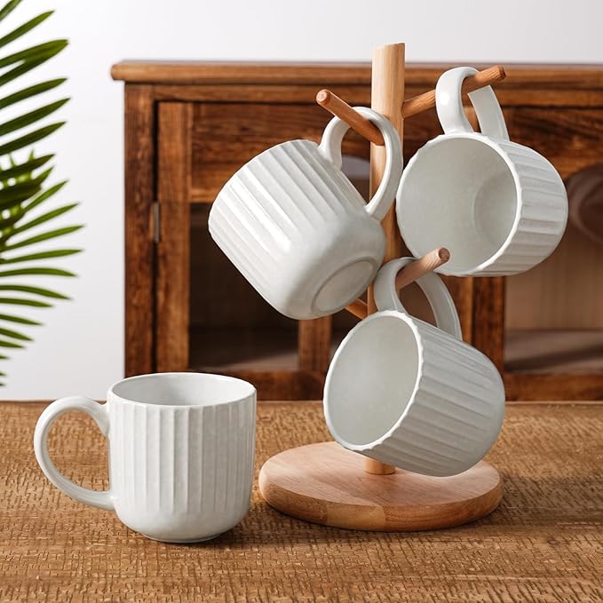 famiware Coffee Mugs Set of 4, Starlight 11 oz Mug Cup Set with Handle for Coffee, Tea, Cocoa, Milk - Ceramic Stoneware Mug Set, Matte White-Ruum Studio Home