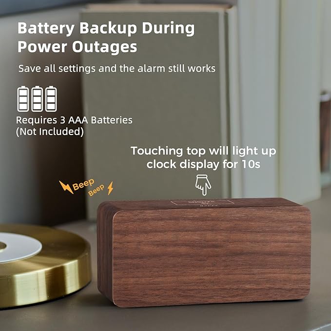 uscce Wooden Digital Alarm Clocks for Bedrooms: Dimmable Dual Alarm Clock with Large Numbers for Bedside Desk - Loud Alarm for Heavy Sleepers with Volume Control - Wood Decor & Gifts-Ruum Studio Home