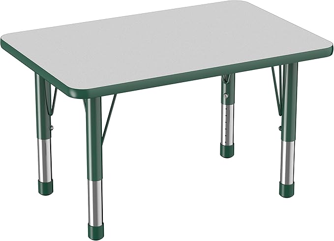 FDP Rectangle Activity School and Classroom Kids Table (24 x 36 inch), Chunky Toddler Leg, Adjustable Height 15-24 inches - Gray Top and Green Edge-Ruum Studio Home