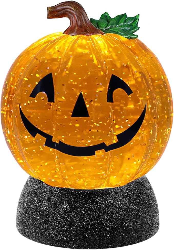 Halloween Snow Globe Lantern Pumpkin Lighted Halloween Snow Globes Battery Operated or USB Powered with 6H Timer Musical Snow Globe Glitter for Spooky Party Home Table Decorations (Pumpkin)-Ruum Studio Home