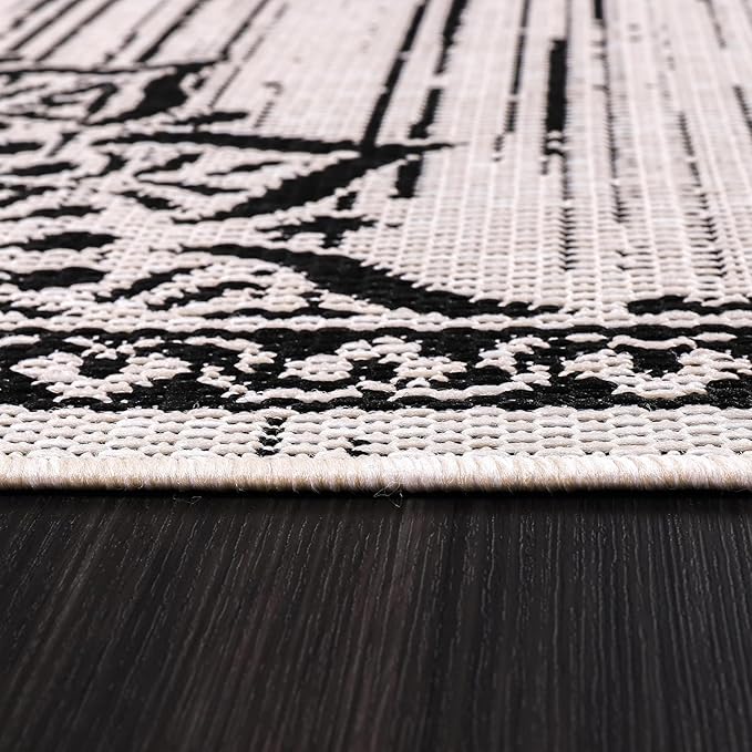CAMILSON Outdoor Rug, 5x7 Medallion White Black Modern Area Rugs for Indoor and Outdoor Patios, Kitchen and Hallway Mats, Washable Porch Deck Outside Carpet (Medallion White, 5 x 7)-Ruum Studio Home