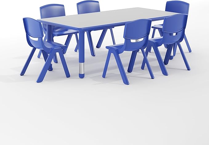 EMMA + OLIVER 23.625" W x 47.25" L Blue Plastic Activity Table Set-6 Chairs-Ruum Studio Home