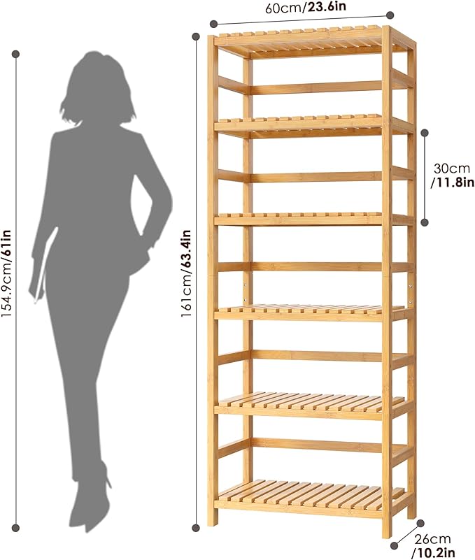 FOTOSOK 6-Tier Bamboo Shelf, Bamboo Bookcase with Adjustable Shelves, Free Standing Storage Shelf Unit, Plant Flower Stand for Kitchen, Bathroom, Home Office, Natural-Ruum Studio Home