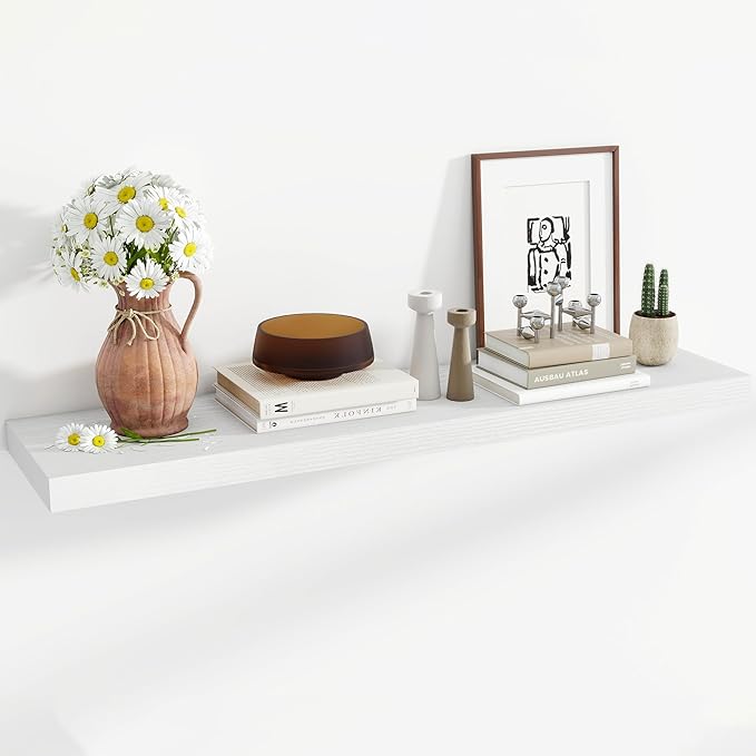 48 Inch Floating Shelves, 12 Inch Deep Floating Shelves for Wall, Floating Shelf with Invisible Brackets, Deep Wall Shelves for Bathroom, Bedroom, Living Room, 1 Pack, White-Ruum Studio Home