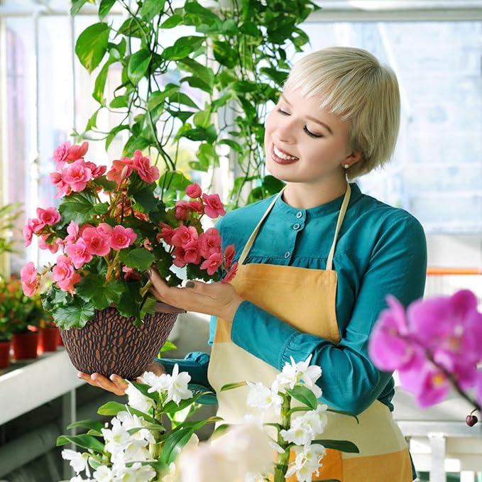 4 Pack Plant Pots Outdoor Indoor, 8 Inch Small Flower Pots with Drainage Hole & Tray, Thickened Plastic Outdoor Planters for Garden House Decor - Pebbles Pattern Design-Ruum Studio Home