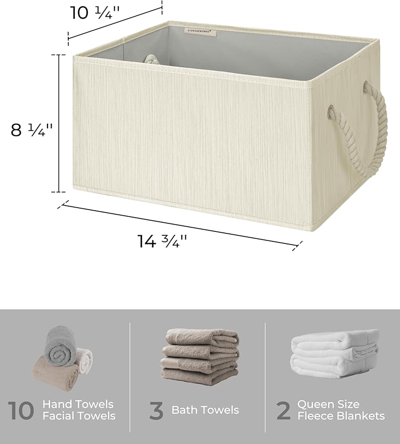StorageWorks Storage Baskets for Shelves, Foldable Fabric Closet Storage Bins with Handles, Fabric Storage Bins Clothes Organizer, Beige, White & Ivory, 3-Pack, Large-Ruum Studio Home