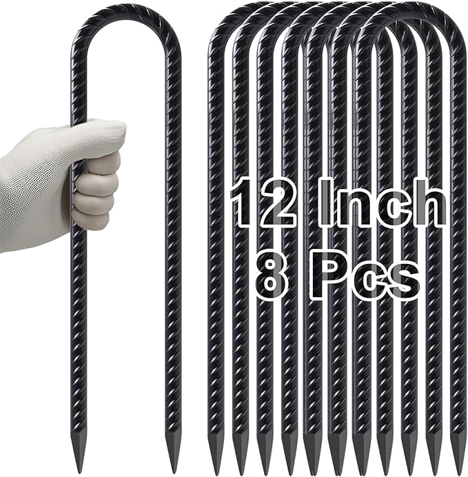 VVOKGO Trampoline Stakes 12 Inches Anchors High Wind Heavy Duty, 8-Pack U Shaped Tie Down Anchor Kit for Ground, Camping Tent, Soccer Net, Swing Set, Black-Ruum Studio Home