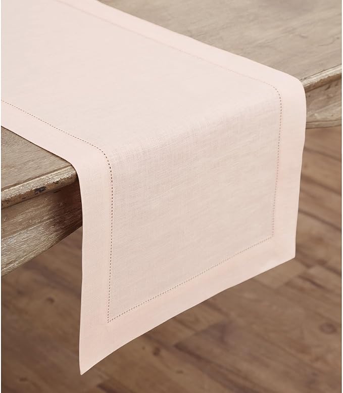 Solino Home Linen Pink Table Runner 90 Inches Long - 100% Pure Linen Hemstitch 14 x 90 Inch Table Runner for Dining and Halloween - Classic Hemstitch-Ruum Studio Home