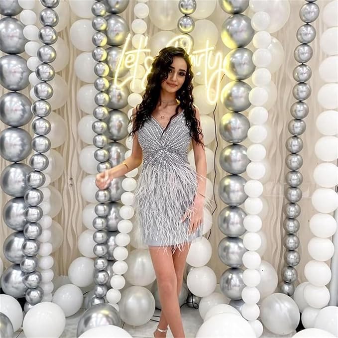 Silver Link Balloons, 60PCS Linking Balloons with Tail for Balloon Wall Arch and Chains, Quick Linkable Balloon for Wedding Birthday Baby Shower Engagement Graduation Party Decorations (6inch)-Ruum Studio Home