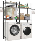 VEVOR Over The Washer and Dryer Storage Shelf, 4 Tier Laundry Room Drying Rack with Hanger Rod and Hooks, Adjustable Over Washer and Dryer Shelves, Laundry Room Shelf Storage Space Saver, Black-Ruum Studio Home