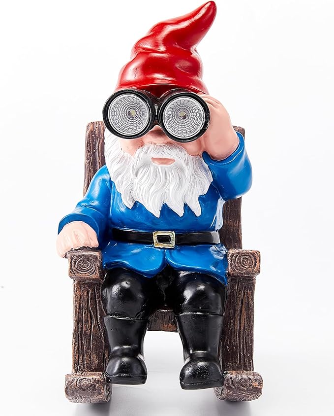 Solar Garden Gnome Statues Resin Gnome Figurines Sitting on Rocking Chair Outdoor Telescope Gnome Gifts for Yard, Patio Decor Gift-Ruum Studio Home