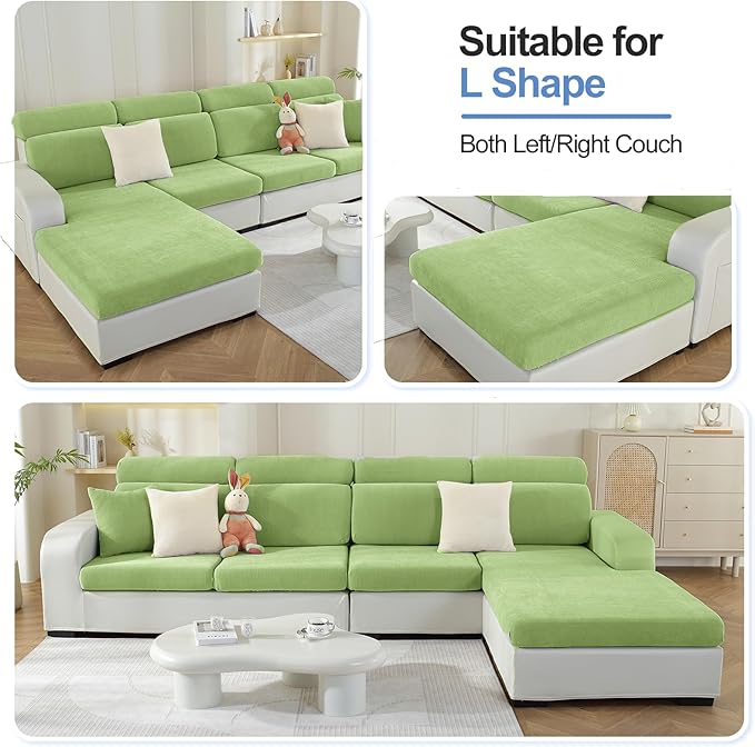 Chaise Cushion Cover for Sectional Sofa, Softer Chenille Sofa Cover for L Shaped Couch (Left or Right Facing), Stretch Chaise Couch Slipcover (Only 1 Piece, Green)-Ruum Studio Home