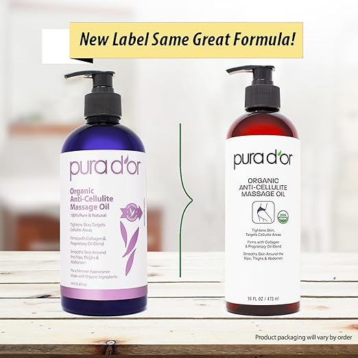 PURA D'OR 16 Oz Organic Anti-Cellulite Massage Oil - Lemon Peel, Moringa, Grape Seed, Grapefruit & Eucalyptus Oils - Skin Firming & Tightening for Active Individuals & Aging Adults-Ruum Studio Home
