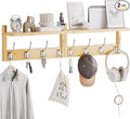 Coat Rack with Shelf, 2 Pack Bamboo Wall-Mounted Coat Hanger with 8 Hooks for Entryway, Hallway, Kitchen, Bathroom, Living Room, Utility Room (Natural)-Ruum Studio Home