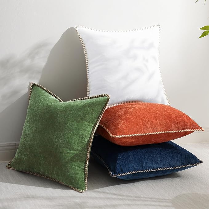 decorUhome Fall Chenille Soft Throw Pillow Covers 12x20 Set of 2, Lumbar Velvet Farmhouse Neutral Decorative Euro Pillow Covers with Stitched Edge for Couch Sofa Bed Home Decor, Forest Elf-Ruum Studio Home