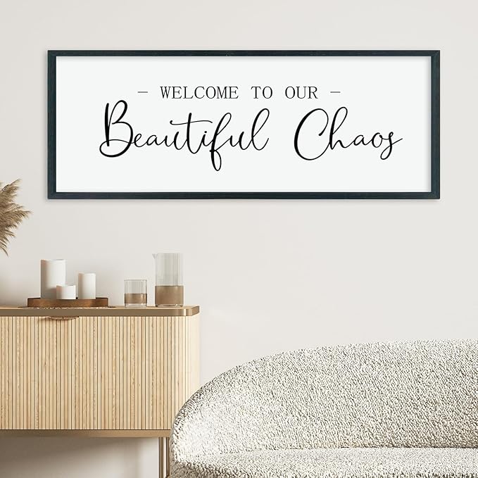 LuZhiQiang Welcome To Our Beautiful Chaos Sign Wall Decor 40"×15" for Home Living Room Entryway Bedroom Large Wood Framed Wall Hanging Art (Black)-Ruum Studio Home