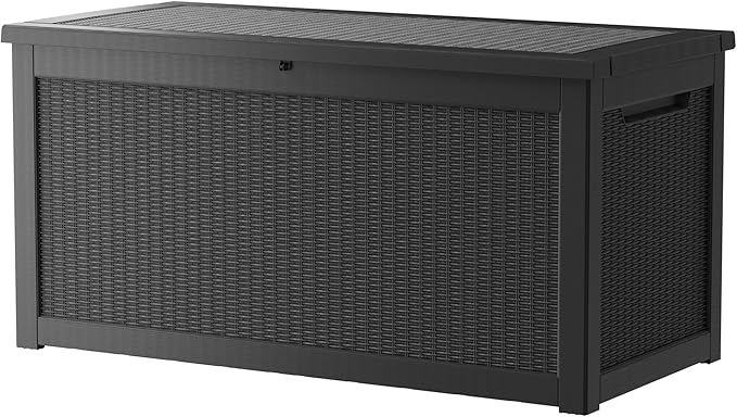 320 Gallon Resin Deck Box, Waterproof Outdoor Storage Bin for Patio Furniture, Pool Accessories, and Garden Tools, Lockable & UV-Resistant, Black-Ruum Studio Home