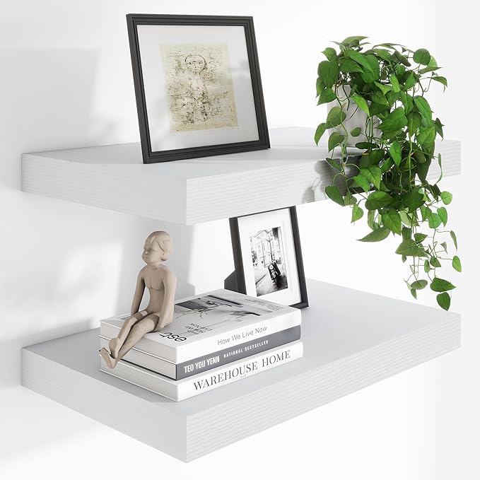 Heimlove 24 x 12 Inch Deep Floating Shelves Wall Mounted with Invisible Brackets,Storage Hanging Shelf for Wall Decor in Bathroom, Bedroom, Toilet, Kitchen, Living Room, Office Set of 2 (White)-Ruum Studio Home