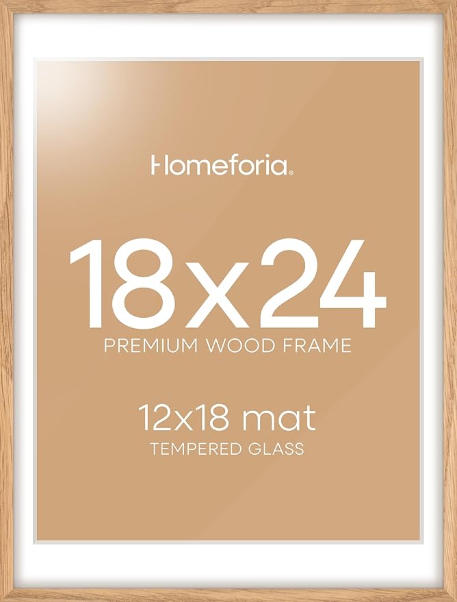 Homeforia 18x24 Poster Frame Wood, High End Natural Oak 18x24 Light Wooden Picture Frame with Mat 16x20, 18 by 24 Frames Matted to 16 x 20 Photo, 24by18 Thin Frames, Tempered Glass, Wall Kit, Set of 1-Ruum Studio Home