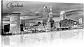 Cleveland Skyline Decor Wall Art Canvas Prints Black and White Night View USA Cityscape Panoramic Painting for Bedroom Office Framed and Ready to Hang 13.8"x47.3"-Ruum Studio Home