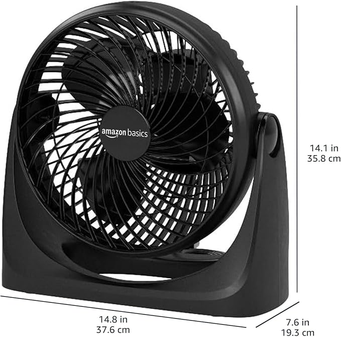 Amazon Basics Air Circulator Fan, Desk Fan for Bedroom, Home and Office, With 90-Degree Tilt Head, 3 Speed Settings, Lightweight (4.2 LBS), 70 Watts, Black, 14.8"Wx7.6"Dx14.1"H-Ruum Studio Home