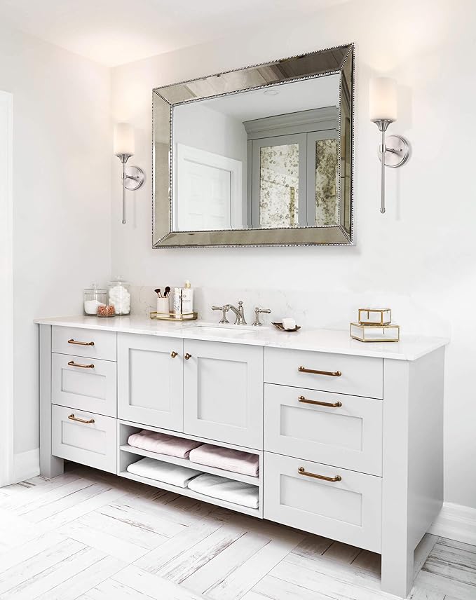 XiNBEi Lighting Wall Light 1 Light Wall Sconce with Glass, Bath Vanity Sconce for Bathroom Bedroom & Living Room, Brushed Nickel Finish XB-W1216-BN-Ruum Studio Home